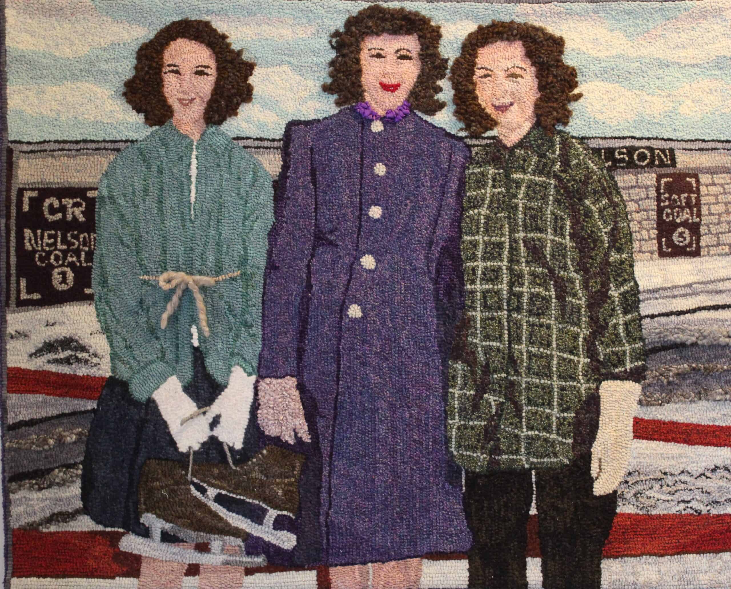 An original design with help from Kay LeFevre from a family photo, hooked and photographed by Paula Weiss, Saint John NB, completed in 2020, 34" x 28"